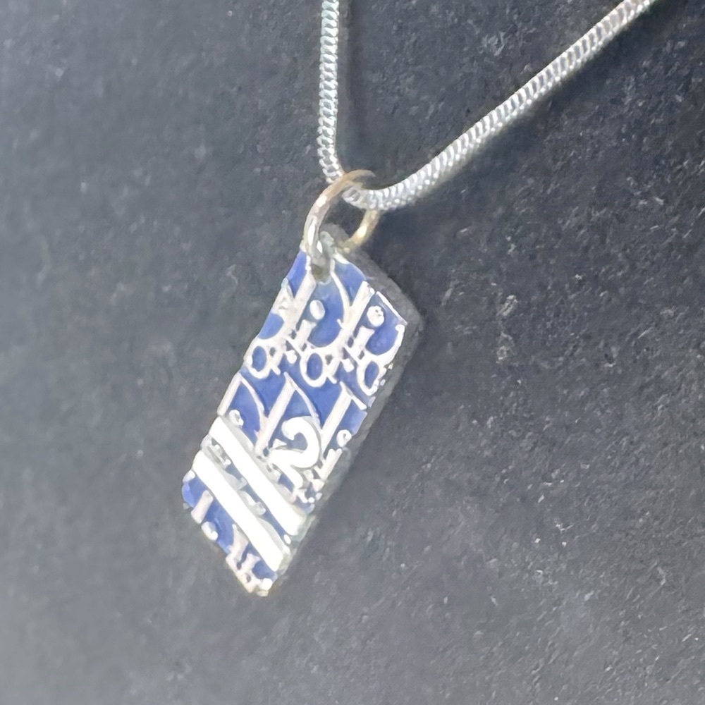 Dior Trotter 2 Necklace Navy Enamel Pendant Galliano Y2K Silver Rare Authentic - Picture 10 of 10